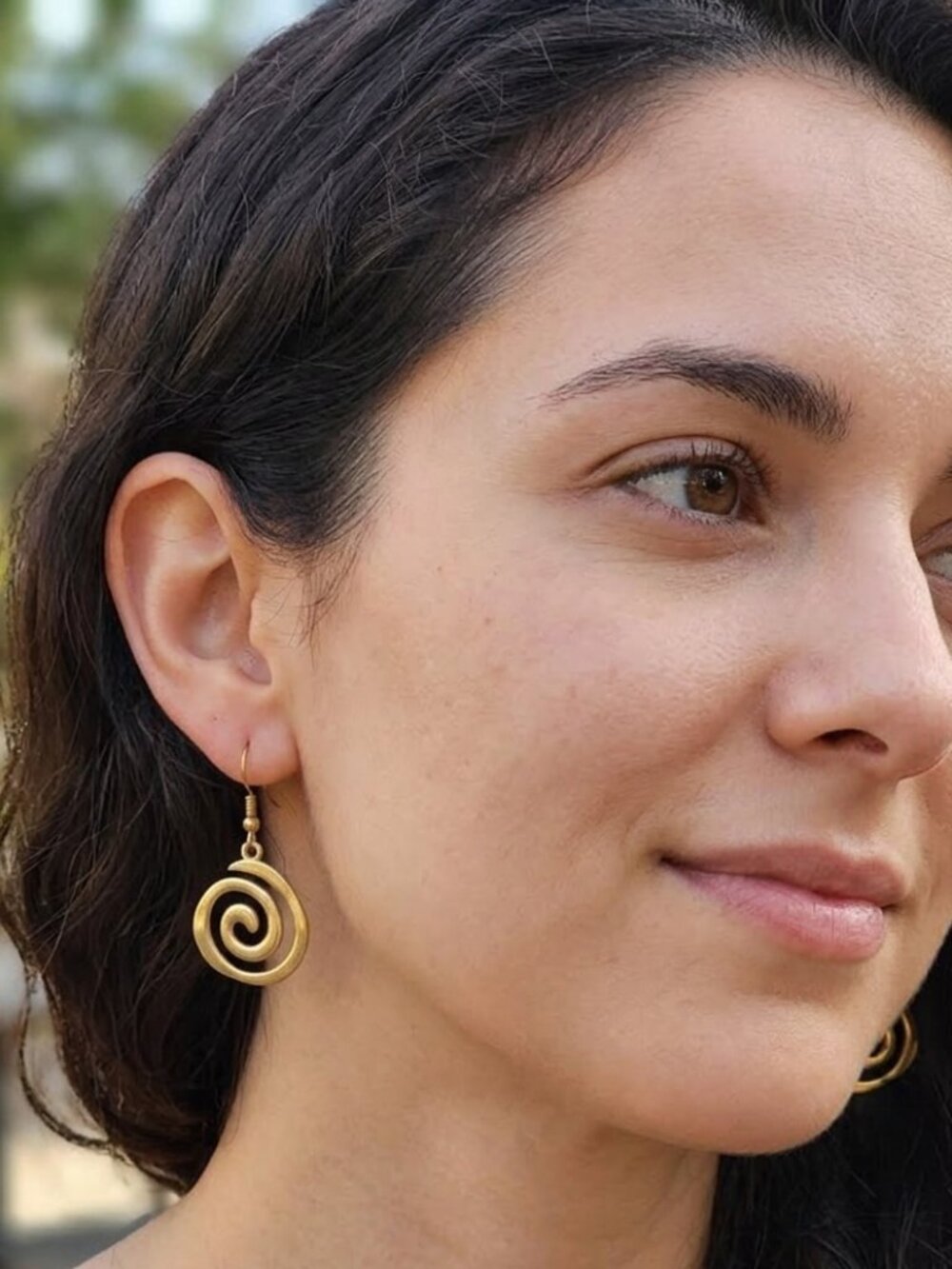 Gold Spiral Dangle Earrings Swirl Drop Boho Minimalist Jewelry - Picture 2 of 9
